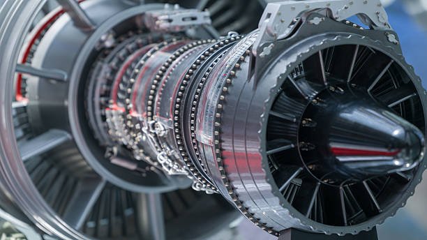 Airplane engine parts made from aluminum and titanium